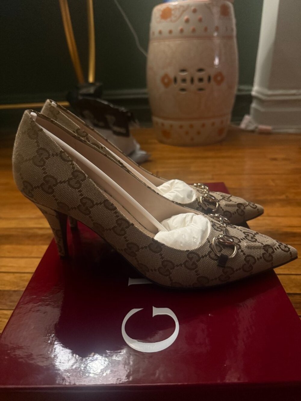 Gucci Erin 85MM Horsebit GG Canvas Pumps - Picture 5 of 14